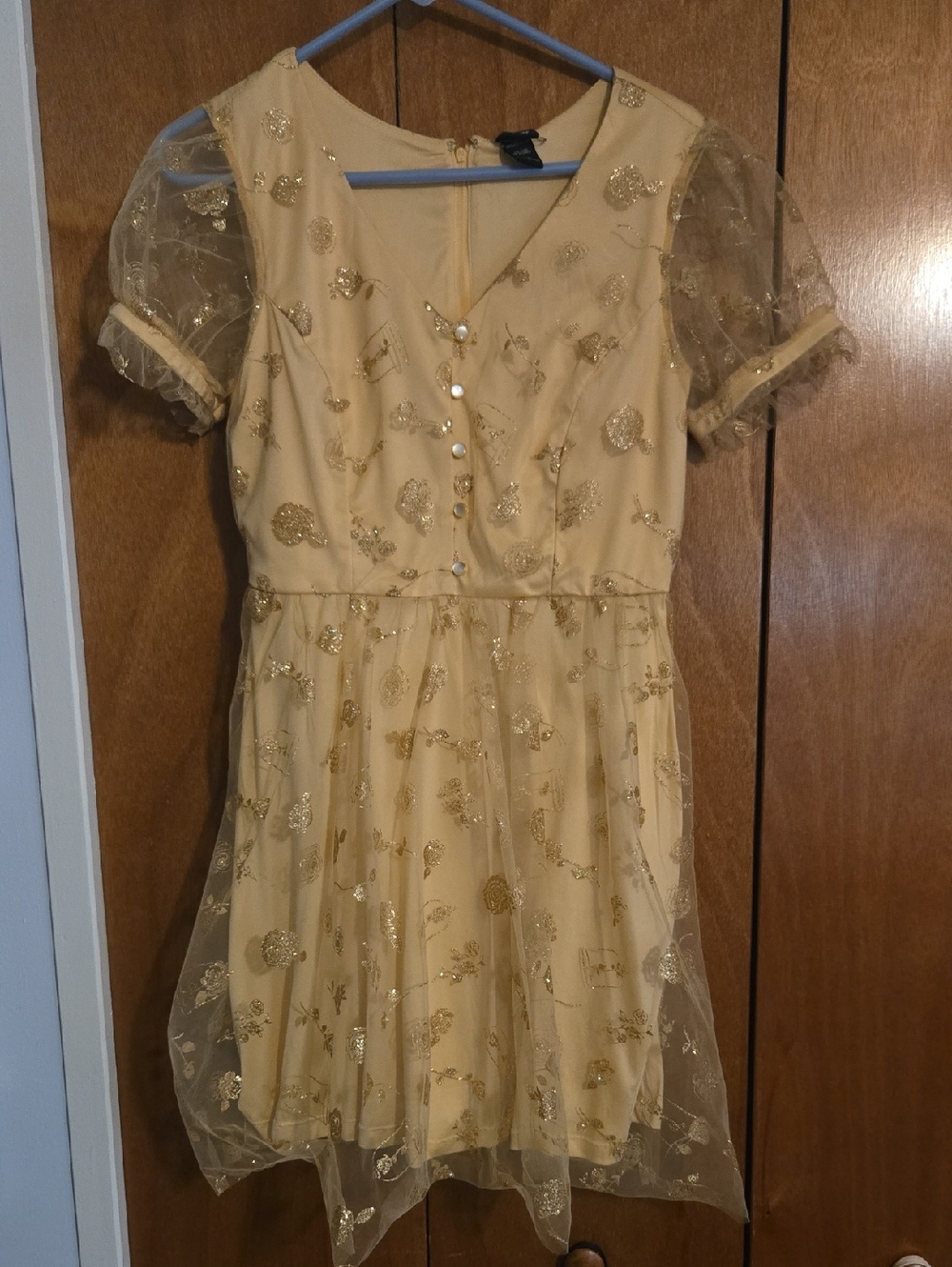 Disney Gold Sheer Puff Sleeve Belle-inspired Dress By Her Universe